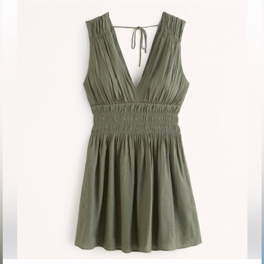 Abercrombie Smocked Crinkle Mini Dress XS Sage Green